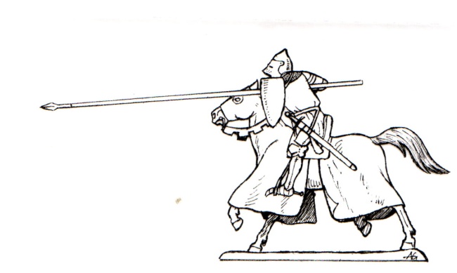 polnischer Ritter mit eingelegter Lanze anreitend