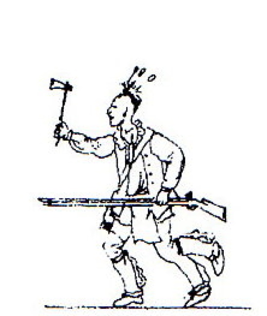 Irokese mit Gewehr und Tomahawk