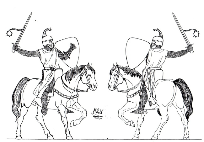 Ritter zu Pferd Angriff abwehrend - Kombinationsfigur