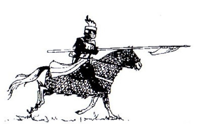 Ritter zu Pferd mit eingelegter Lanze