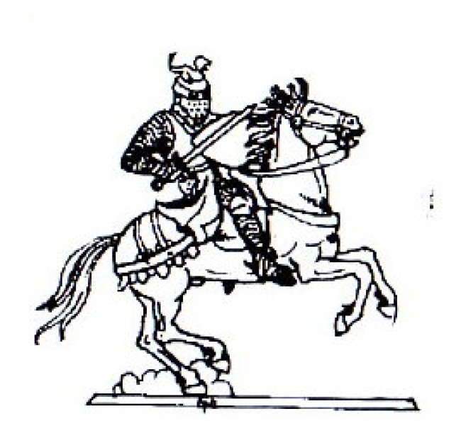 Ritter zu Pferd mit Schwert und Schild