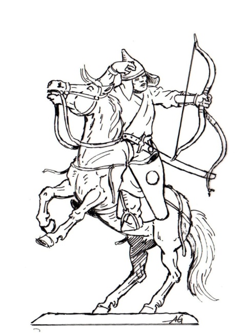 Tatar zu Pferd mit Bogen schießend
