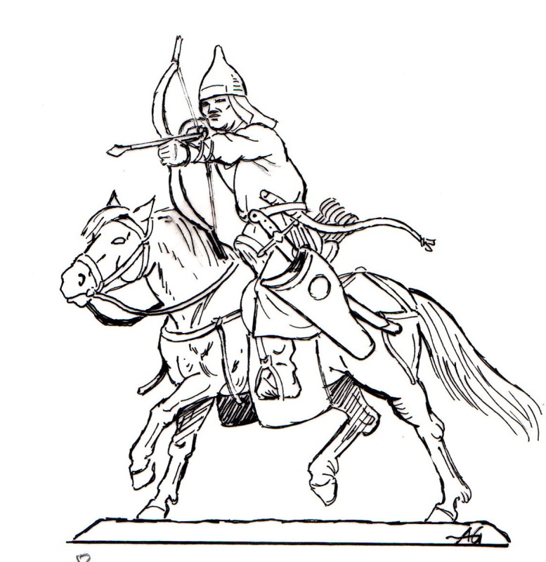 Tatar zu Pferd mit Bogen schießend