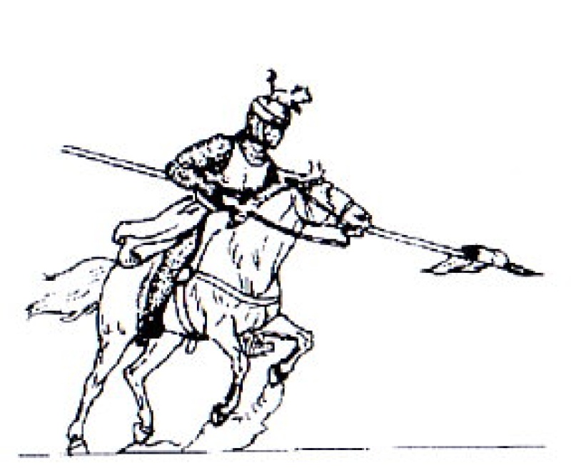 Ritter zu Pferd mit eingelegter Lanze