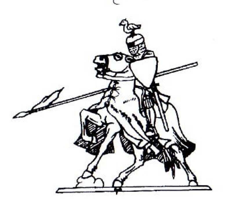 Ritter zu Pferd mit eingelegter Lanze zustoßend
