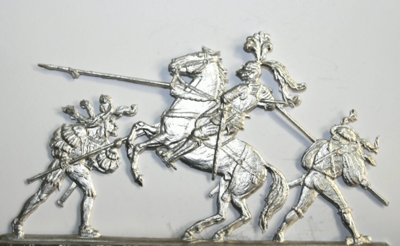 2 Landsknechte versuchen einen Ritter vom Pferd zu holen