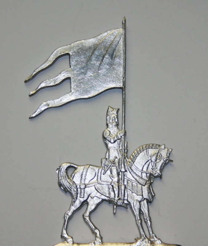 Ordensritter oder Gastritter zu Pferd mit Gonfanon (Banner)