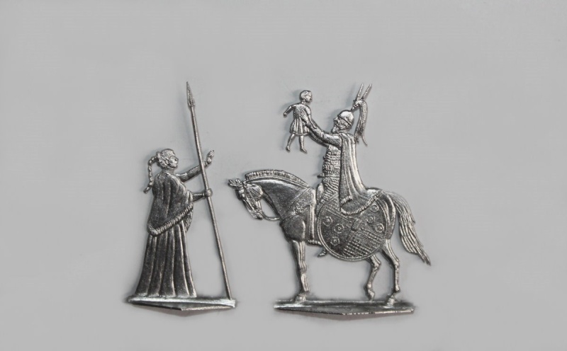 keltischer Krieger verabschiedet sich von seiner Familie